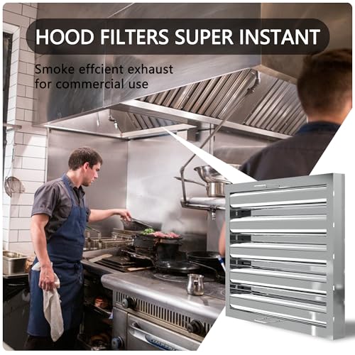 FICBXRA Stainless Steel Commercial Kitchen Hood Filter, Range Hood Baffle Grease Filter for Restaurant Exhaust Hoods, UL/NSF Listed, 15.5 W x 19.5 H Inch 4 Grooves Hood Filters（5 Pack） - Image 4