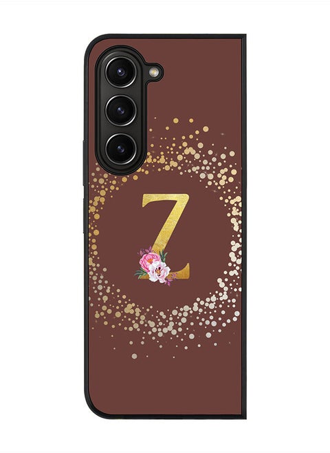 Rugged Black edge case for Samsung Galaxy Z Fold5, Slim fit Soft Case Flexible Rubber Edges Anti Drop TPU Gel Thin Cover -  Custom Monogram Initial Letter Floral Pattern Alphabet - Z  (Brown )