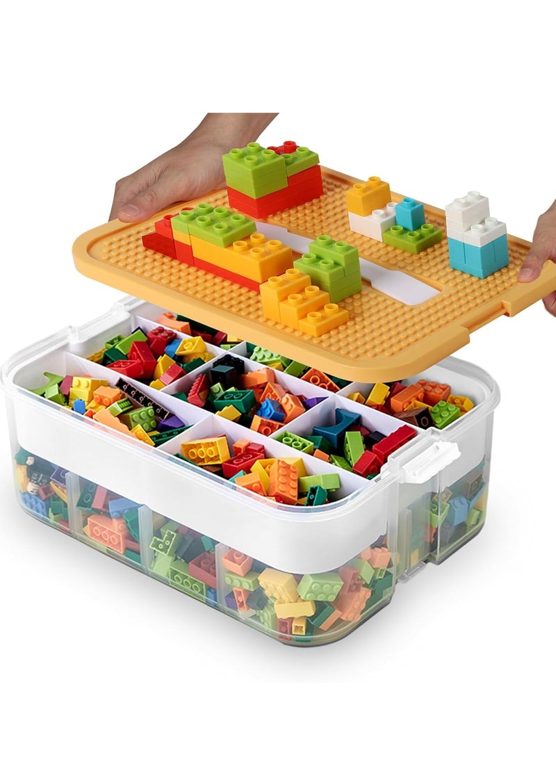 XiuWoo - Stackable Kids Toy Storage Box, Building Blocks Game Organizers, Miniature Containers Bins, Home Plastic Organizer Box, Child Toy Containers with Base Plates, Lids, Partition, Handle - Image 1