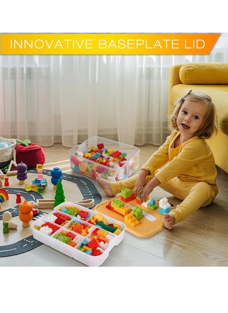 XiuWoo - Stackable Kids Toy Storage Box, Building Blocks Game Organizers, Miniature Containers Bins, Home Plastic Organizer Box, Child Toy Containers with Base Plates, Lids, Partition, Handle - Image 1