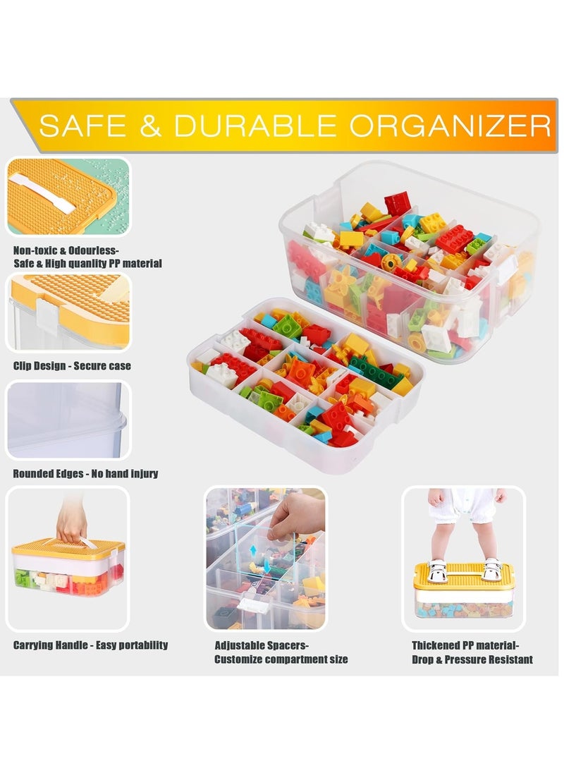 XiuWoo - Stackable Kids Toy Storage Box, Building Blocks Game Organizers, Miniature Containers Bins, Home Plastic Organizer Box, Child Toy Containers with Base Plates, Lids, Partition, Handle - Image 1