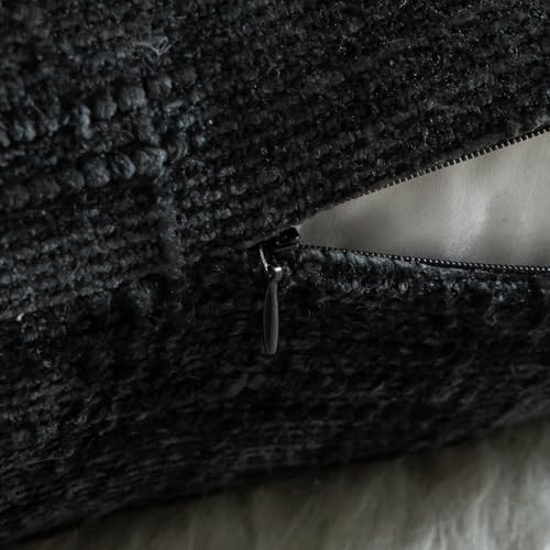 MANDIOO Pack of 2 Soft Chenille Textured Throw Pillow Covers Square Accent Solid Decorative Cushion Cover Cozy Farmhouse Pillow Case for Couch Sofa Bed Living Room 20x20 Inch Black - Image 4