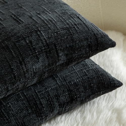 MANDIOO Pack of 2 Soft Chenille Textured Throw Pillow Covers Square Accent Solid Decorative Cushion Cover Cozy Farmhouse Pillow Case for Couch Sofa Bed Living Room 20x20 Inch Black - Image 5