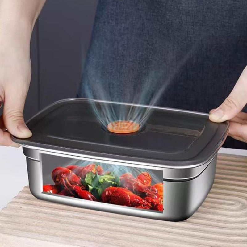 GALV 1500 ml Stainless Steel Food Storage Containers Food Grade Fridge Storage Box Leakproof Portable Kitchen Organizer with Airtight Lids Set FreshnessMicrowavable188x135cmSilver 2 pcs - Image 4