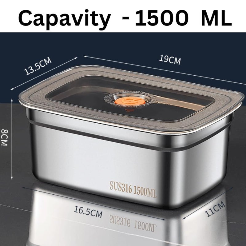 GALV 1500 ml Stainless Steel Food Storage Containers Food Grade Fridge Storage Box Leakproof Portable Kitchen Organizer with Airtight Lids Set FreshnessMicrowavable188x135cmSilver 2 pcs - Image 2