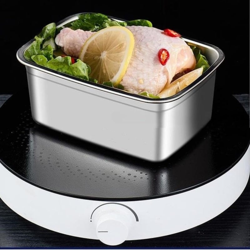 GALV 1500 ml Stainless Steel Food Storage Containers Food Grade Fridge Storage Box Leakproof Portable Kitchen Organizer with Airtight Lids Set FreshnessMicrowavable188x135cmSilver 2 pcs - Image 5