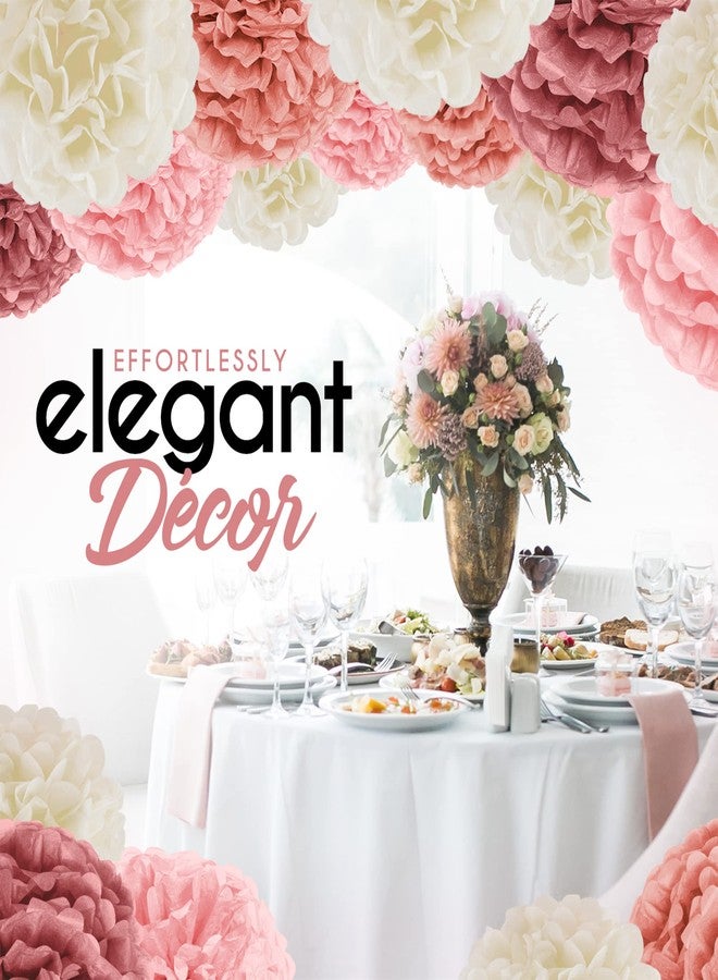 EpiqueOne 20 Piece Tissue Paper Pom Poms | Blush Pink, Dusty Rose, Mauve & Cream | Colorful Paper Flower Wall Decorations for Bridal Showers, Baby Showers, Weddings, Graduations, Tea Parties & More - Image 5