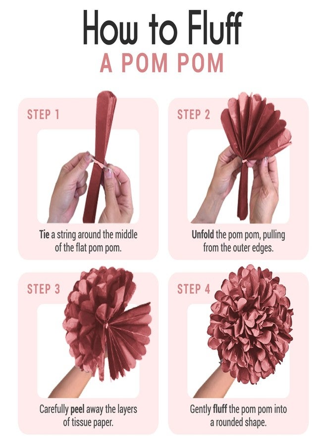 EpiqueOne 20 Piece Tissue Paper Pom Poms | Blush Pink, Dusty Rose, Mauve & Cream | Colorful Paper Flower Wall Decorations for Bridal Showers, Baby Showers, Weddings, Graduations, Tea Parties & More - Image 4