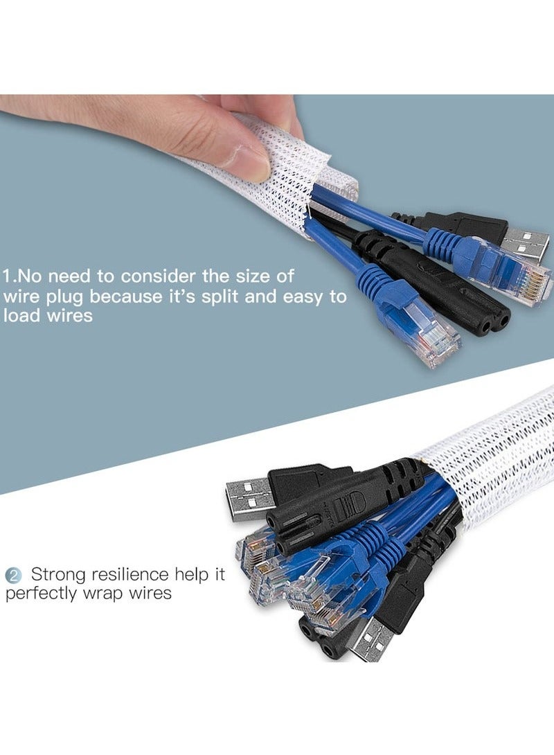 Adjustable Braided Cable Sleeve, Wire Management Sleeve Hider for TV, Desk PC, Cable Wraps with Flame Retardancy, Wires Organizer and Protector (White/2m) - Image 4