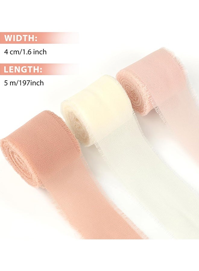 Generic Handmade Fringe Chiffon Ribbon, 3 Rolls 4cm x 5m Silk-Like Ribbon Cream Orange Ribbons Set for Wedding Invitations, Bridal Bouquets, Gifts Wrapping, DIY Crafts  - Image 2