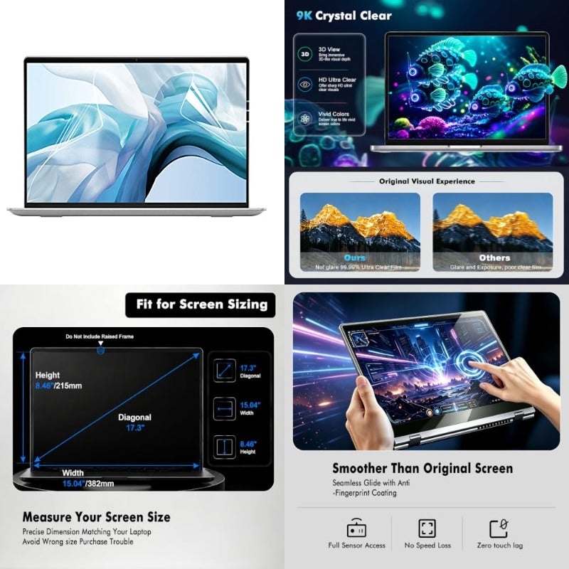 عبوتان واقي شاشة لابتوب قياس 17.3 بوصة من أجل HP و Dell و Asus و Samsung و Lenovo و Acer و MSI و Sony و LG و Razer Blade و Alienware شاشة كلية واضحة ذات وجهة 16:9 عالية الدقة مقاومة للخدش - Image 1