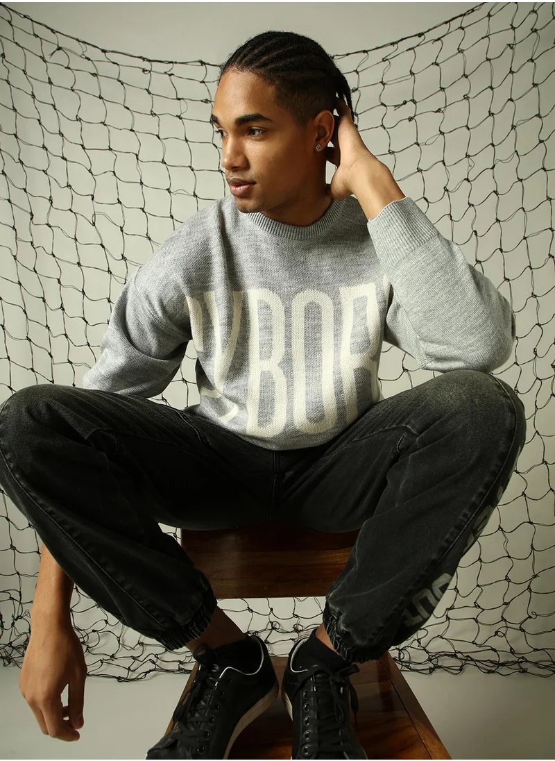 هوبرهولمي Men's Multicoloured 100% Acrylic Solid Oversized Sweater