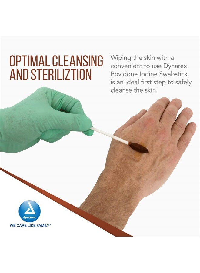 Dynarex Povidone Iodine Swabsticks, Swabstick Packaged in Individual Foil Pack, Antiseptic for Skin Preparation, Brown, 1 Box of 50 Povidone Iodine Swabsticks - Image 5