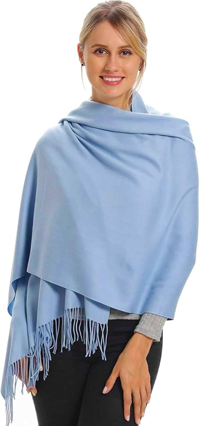Alexvyan Plain Winter Stole Warm Long Stoles Shawls Long Solid Scarves Woolen Women Casual Scarf Soft Wrap for Casual Formal Occassions- 200CM*70CM (Sky Blue) - Image 1