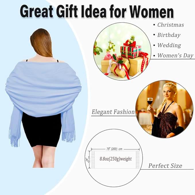 Alexvyan Plain Winter Stole Warm Long Stoles Shawls Long Solid Scarves Woolen Women Casual Scarf Soft Wrap for Casual Formal Occassions- 200CM*70CM (Sky Blue) - Image 3