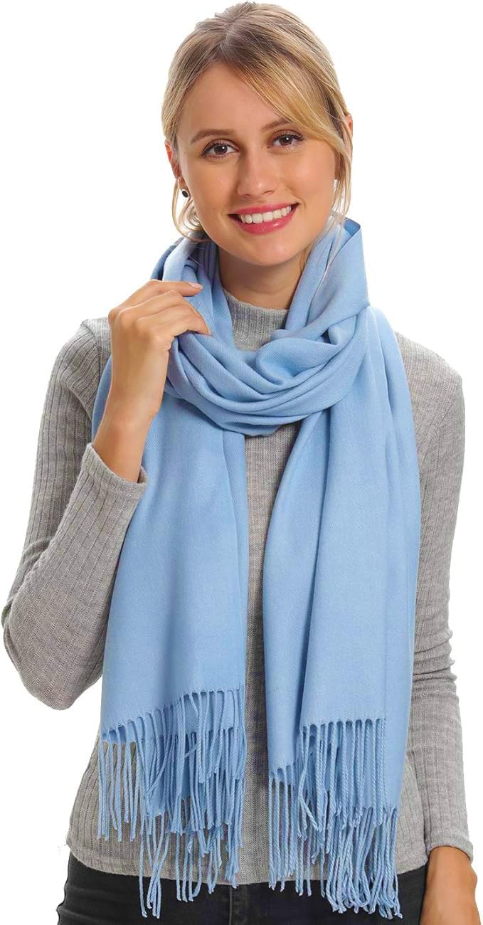 Alexvyan Plain Winter Stole Warm Long Stoles Shawls Long Solid Scarves Woolen Women Casual Scarf Soft Wrap for Casual Formal Occassions- 200CM*70CM (Sky Blue) - Image 4