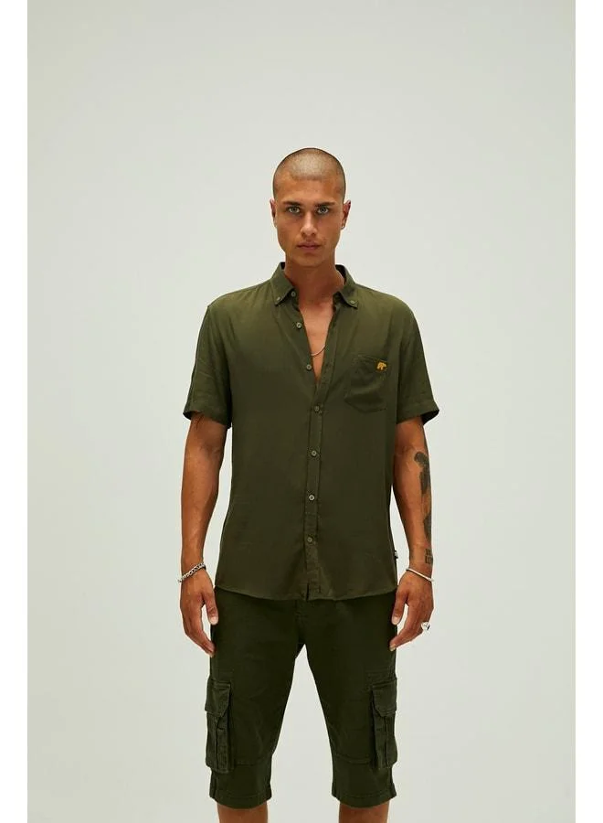 Bad Bear Frank Shirt Khaki Green Short Sleeve Men's Shirt.