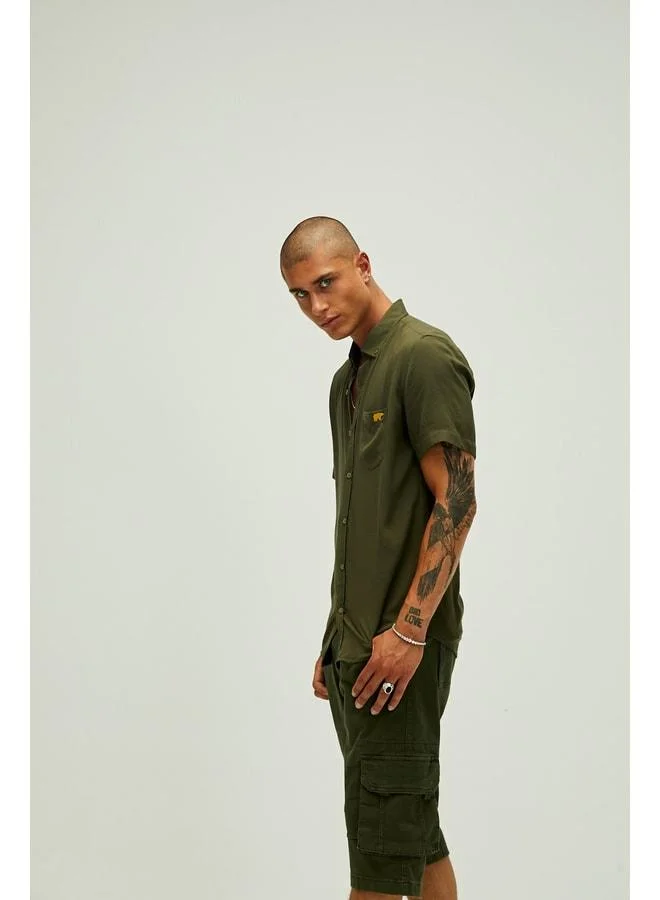 Bad Bear Frank Shirt Khaki Green Short Sleeve Men's Shirt.