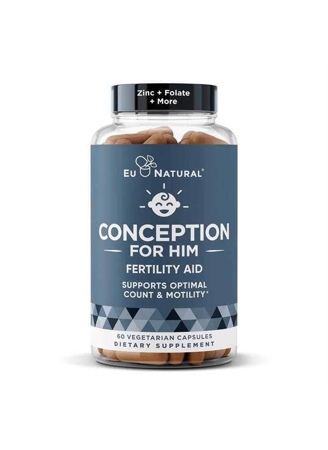 Eu Natural Conception For Him Fertility Supplements for Men, Male Booster Prenatal Optimal Sperm Count, Motility Strength, Folate Folic Acid - 60 Veg Soft Capsules  - Image 1