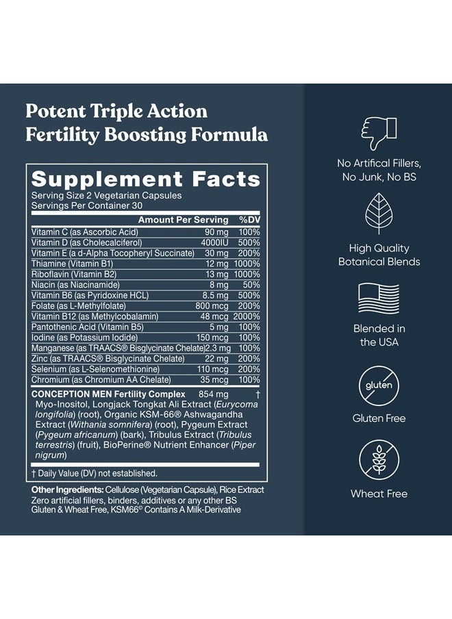 Eu Natural Conception For Him Fertility Supplements for Men, Male Booster Prenatal Optimal Sperm Count, Motility Strength, Folate Folic Acid - 60 Veg Soft Capsules  - Image 5