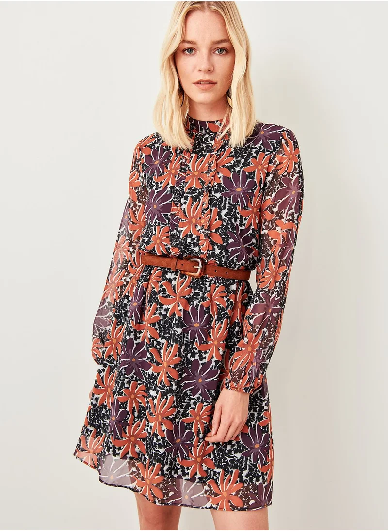 trendyol High Neck Floral Print Dress