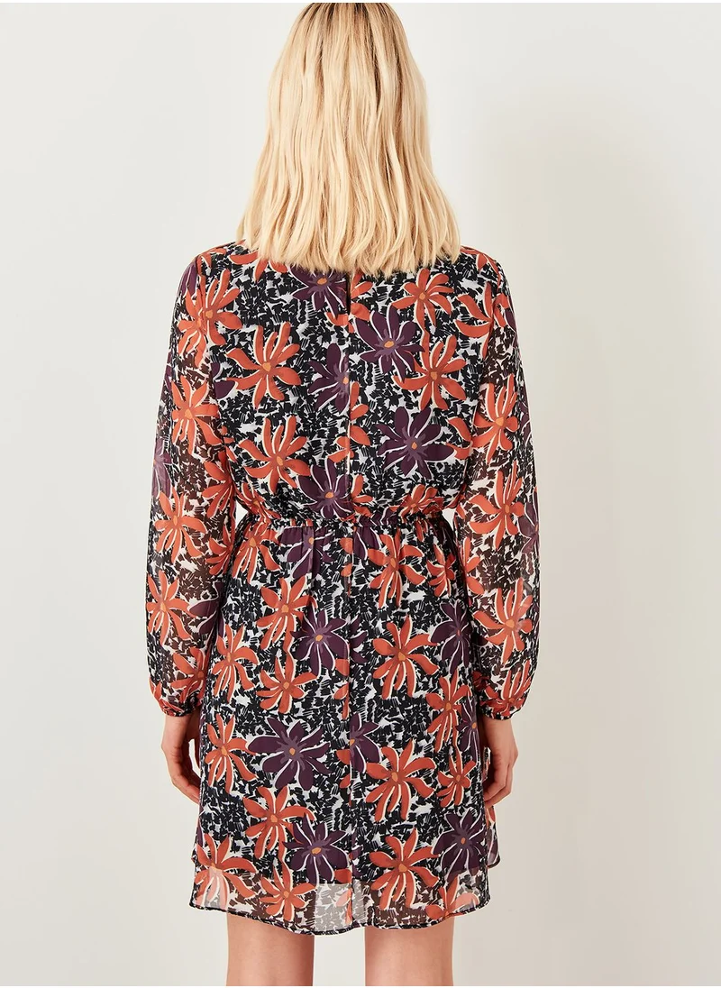 trendyol High Neck Floral Print Dress