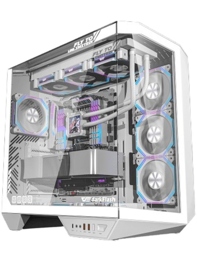 DarkFlash DY470 ATX Mid Tower PC Case – Supports ATX/M-ATX/ITX Motherboards, Up to 410mm GPU, 175mm CPU Cooler, 10 Fan Support, 2 Radiators (360mm Top/Side, 120mm Rear), 0.7mm SPCC Steel, 7 PCIe Slots, USB 3.0 x2, Type-C x1, HD Audio, Pre-installed ARGB Fans | White - Image 1