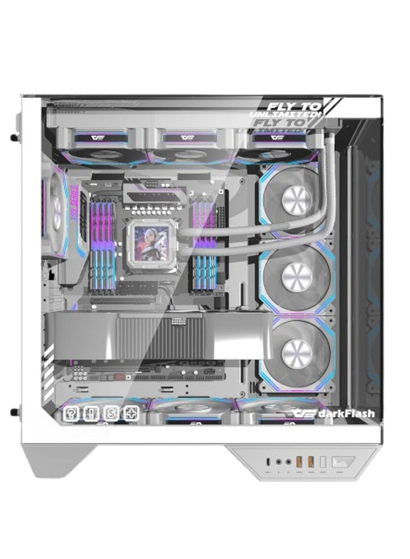 DarkFlash DY470 ATX Mid Tower PC Case – Supports ATX/M-ATX/ITX Motherboards, Up to 410mm GPU, 175mm CPU Cooler, 10 Fan Support, 2 Radiators (360mm Top/Side, 120mm Rear), 0.7mm SPCC Steel, 7 PCIe Slots, USB 3.0 x2, Type-C x1, HD Audio, Pre-installed ARGB Fans | White - Image 2