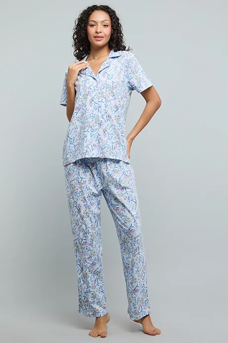 R&B Printed Lapel Collar Pyjama Set