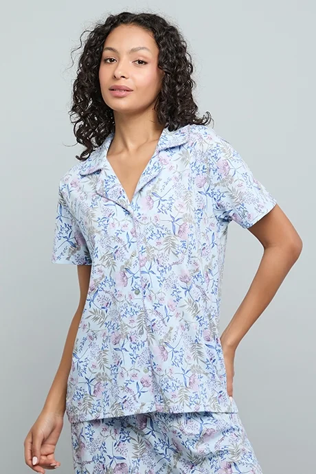 R&B Printed Lapel Collar Pyjama Set