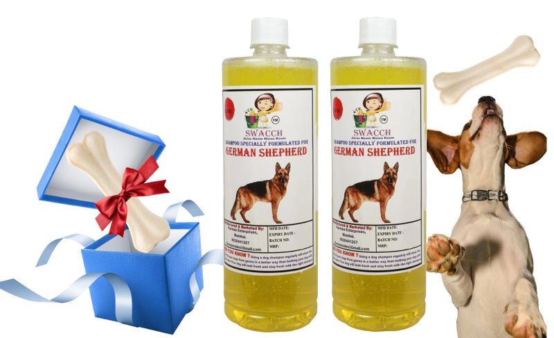 swacch Shampoo | Puppy Safe Shampoo | German Shepherd Dog Shampoo (1 Litre) (Pack of 2) Lemon + Medium White Bone | Dog Chew Bones | Teething chew Toy | Dental Teething |Combo Pack - Image 1