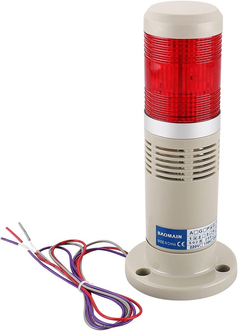 Baomain Alarm Warning Continuous Light 110V AC Industrial Buzzer Red LED Signal Tower Lamp LTP-502TJ - Image 1