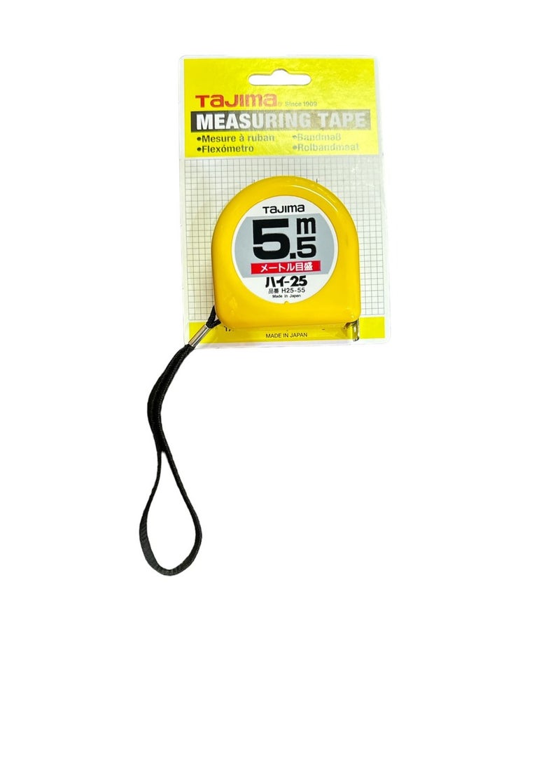 Tajima tape measure, 5 metres, Japanese made, yellow colour 