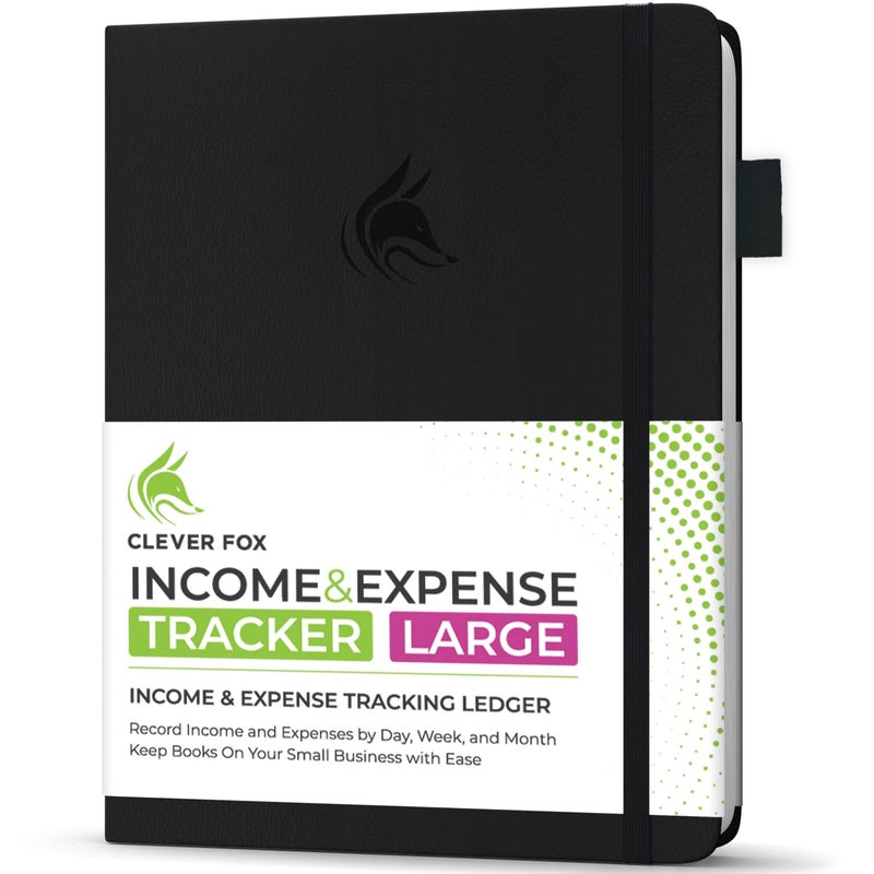 Clever Fox Income & Expense Tracker Large â€“ Accounting & Bookkeeping Ledger Book for Small Business â€“ 2-Year Record Notebook, A4 (Black) - Image 1