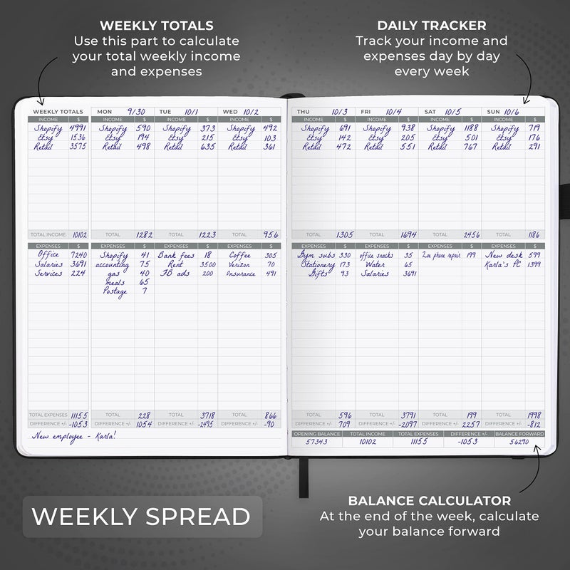 Clever Fox Income & Expense Tracker Large â€“ Accounting & Bookkeeping Ledger Book for Small Business â€“ 2-Year Record Notebook, A4 (Black) - Image 3