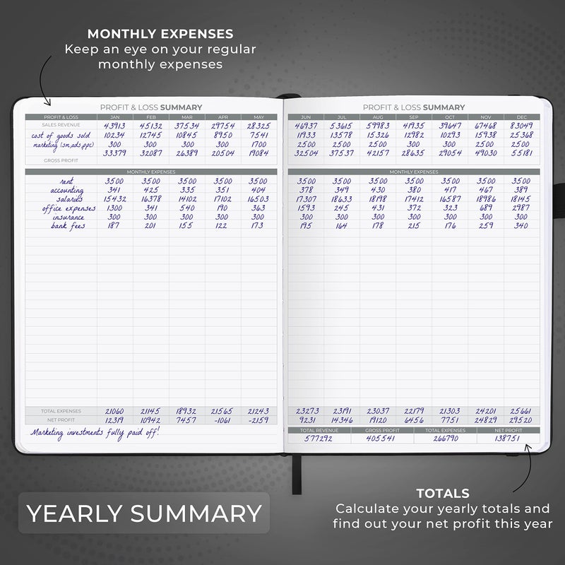Clever Fox Income & Expense Tracker Large â€“ Accounting & Bookkeeping Ledger Book for Small Business â€“ 2-Year Record Notebook, A4 (Black) - Image 4