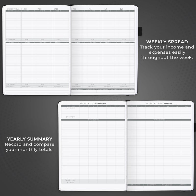 Clever Fox Income & Expense Tracker Large â€“ Accounting & Bookkeeping Ledger Book for Small Business â€“ 2-Year Record Notebook, A4 (Black) - Image 5