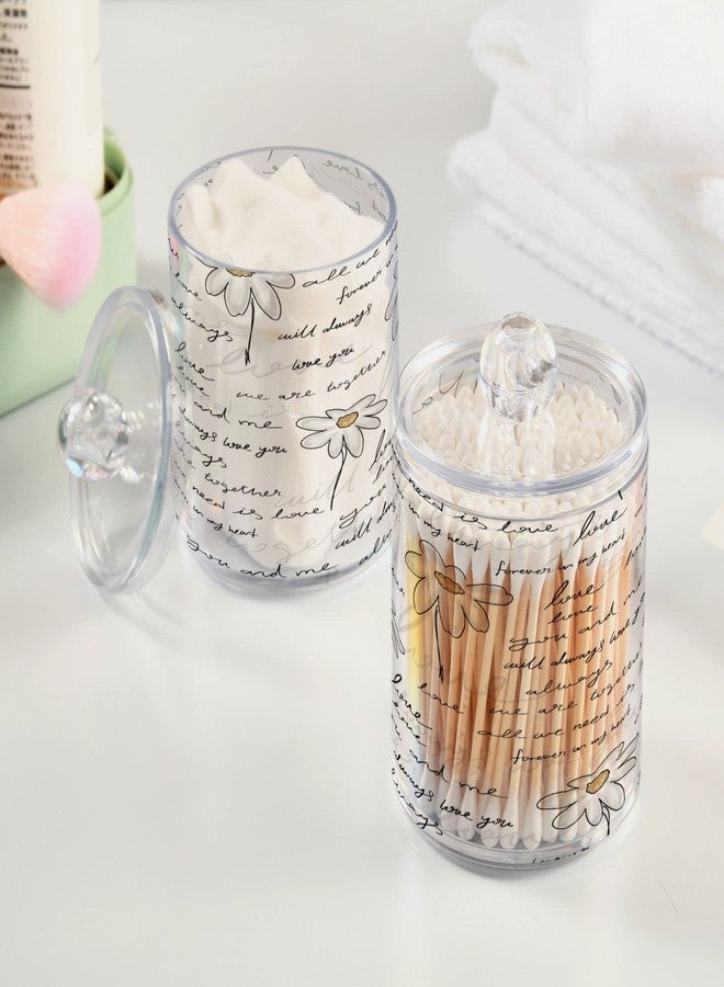 xigua 2 Pack Love Daisy Flower Apothecary Jars with Lid, Qtip Holder Storage Containers for Cotton Ball, Swabs, Pads, Clear Plastic Canisters for Bathroom Vanity Organization (10 Oz) - Image 5