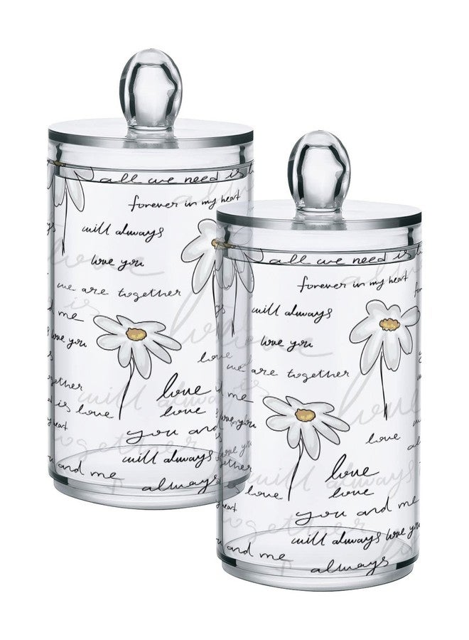 xigua 2 Pack Love Daisy Flower Apothecary Jars with Lid, Qtip Holder Storage Containers for Cotton Ball, Swabs, Pads, Clear Plastic Canisters for Bathroom Vanity Organization (10 Oz) - Image 1