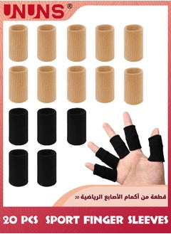 UNUNS Sport Finger Sleeves,20 Pcs Finger Sleeves Protectors,Compression Elastic Thumb Brace Support,Breathable Elastic Thumb Sleeves For Trigger Finger/Relieving Pain/Sports/Arthritis-Black+Skin Tone  - Image 1