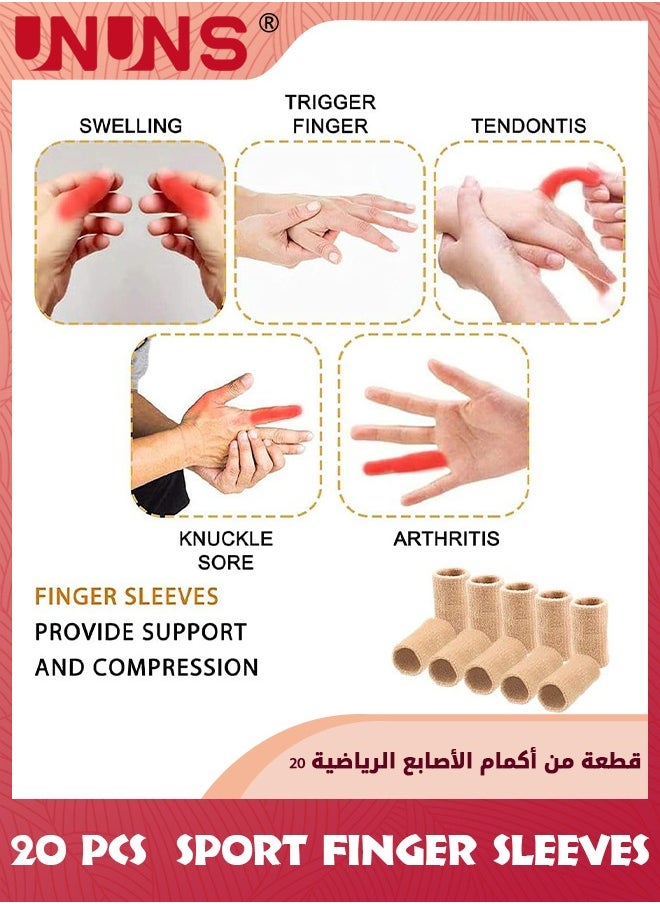 UNUNS Sport Finger Sleeves,20 Pcs Finger Sleeves Protectors,Compression Elastic Thumb Brace Support,Breathable Elastic Thumb Sleeves For Trigger Finger/Relieving Pain/Sports/Arthritis-Black+Skin Tone  - Image 3