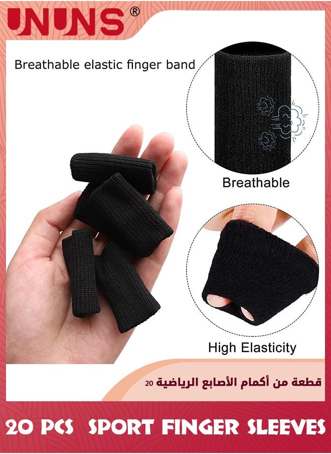UNUNS Sport Finger Sleeves,20 Pcs Finger Sleeves Protectors,Compression Elastic Thumb Brace Support,Breathable Elastic Thumb Sleeves For Trigger Finger/Relieving Pain/Sports/Arthritis-Black+Skin Tone  - Image 2
