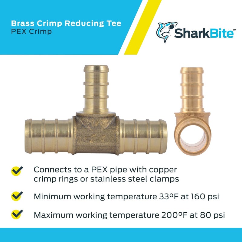 SharkBite Economical upgraded quality 1/2 Inch x 1/2 Inch x 3/8 Inch Crimp Reducing Tee, Brass Plumbing Fitting, PEX Pipe, PE-RT, UC363LFA Easy transit optimized build - Image 3