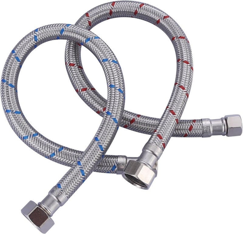 ALEASHA 16'' Length Faucet Supply Line, Stainless Steel Braided cUPC Sink Hose with G1/2" FIP x 3/8" Compression Supply Hose for Sink Faucet Bathroom Kitchen Faucet Connector Water Supply Line 2 PCS - Image 1