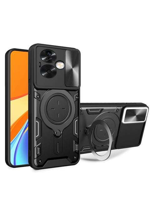 Case Cover Shockproof CD Protective Case with Camera Protection and Metal Ring Compatible with Oppo A79 5G (Black)