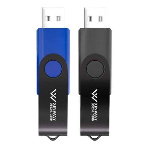 XINWAY 32GB USB 2.0 Flash Drives Thumb Drive Memory Stick Jump Drive Swivel Design, (2 Pack Tow Colors: Black Blue) - Image 1
