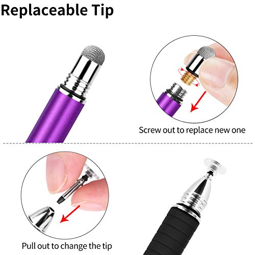 Mixoo Stylus Pens for Touch Screens - Disc & Fiber Tip 2 in 1 High Sensitivity Universal Stylus for iPad, iPhone, Tablets and Other Capacitive Touch Screens (Dark Violet) - Image 5