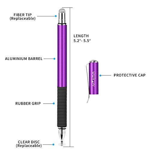 Mixoo Stylus Pens for Touch Screens - Disc & Fiber Tip 2 in 1 High Sensitivity Universal Stylus for iPad, iPhone, Tablets and Other Capacitive Touch Screens (Dark Violet) - Image 2