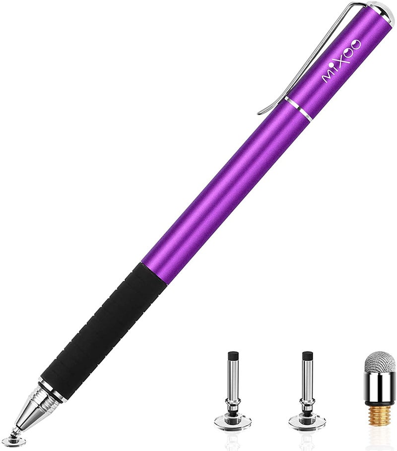 Mixoo Stylus Pens for Touch Screens - Disc & Fiber Tip 2 in 1 High Sensitivity Universal Stylus for iPad, iPhone, Tablets and Other Capacitive Touch Screens (Dark Violet) - Image 1