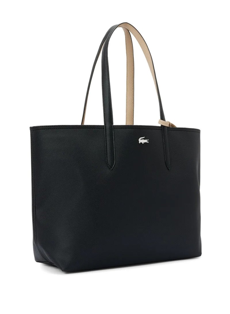 لاكوست حقيبة يد نسائية كبيرة الحجم ذات وجهين وسعة كبيرة بلونين من لاكوست، أنيقة ومتعددة الوظائف، لون أسود/مشمشي - Image 2